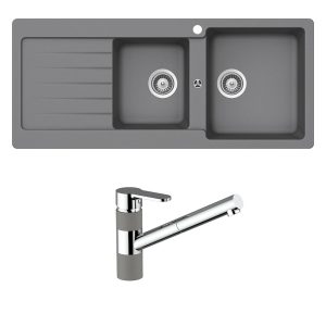 Schock abey-packages Schock Typos 1 & 3/4 Right Hand Bowl with Drainer 1TH & 400710CR Kitchen Mixer Croma Kitchen Sinks