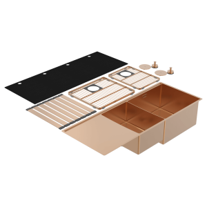 Abey Boutique abey-blugano Boutique Lugano One & One Quarter Drainer Right Hand Bowl Artisan Copper Kitchen Sinks