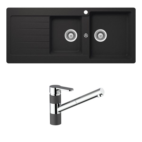 Schock abey-packages Schock Typos 1 & 3/4 Bowl with Right Hand Drainer 1TH & 400710B Kitchen Mixer Onyx Kitchen Sinks