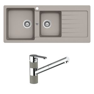 Schock abey-packages Schock Typos 1 & 3/4 Left Hand Bowl with Drainer 1TH & 400710C Kitchen Mixer Concrete Kitchen Sinks