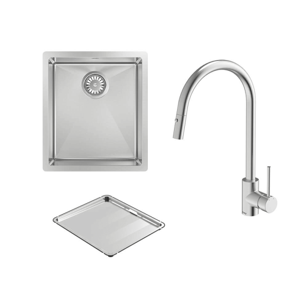 Abey abey-packages Alfresco Single Bowl Sink with Drain Tray & KTA037-316-BR Kitchen Mixer Kitchen Sinks