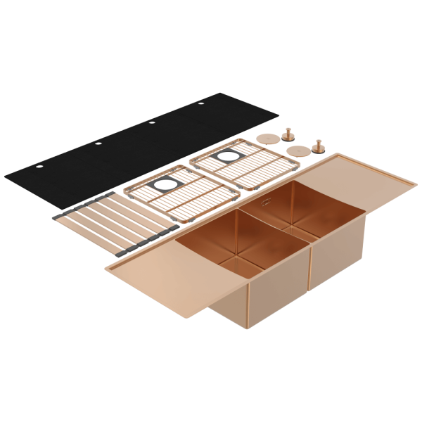 Abey Boutique abey-blugano Boutique Lugano Double Bowl & Double Drainer Artisan Copper Kitchen Sinks