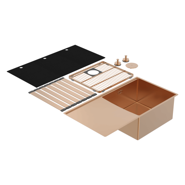 Abey Boutique abey-blugano Boutique Lugano Single Bowl & Drainer Right Hand Bowl Artisan Copper Kitchen Sinks