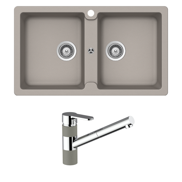 Schock abey-packages Schock Typos Double Bowl & 400710C Pull Out Kitchen Mixer Concrete Kitchen Sinks