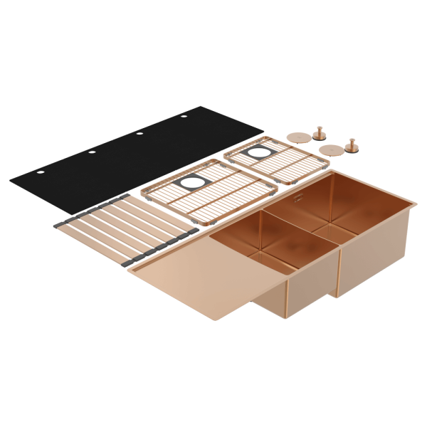 Abey Boutique abey-blugano Boutique Lugano One & One Quarter Drainer Right Hand Bowl Artisan Copper Kitchen Sinks