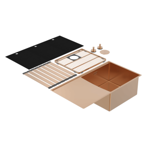 Abey Boutique abey-blugano Boutique Lugano Single Bowl & Drainer Right Hand Bowl Artisan Copper Kitchen Sinks