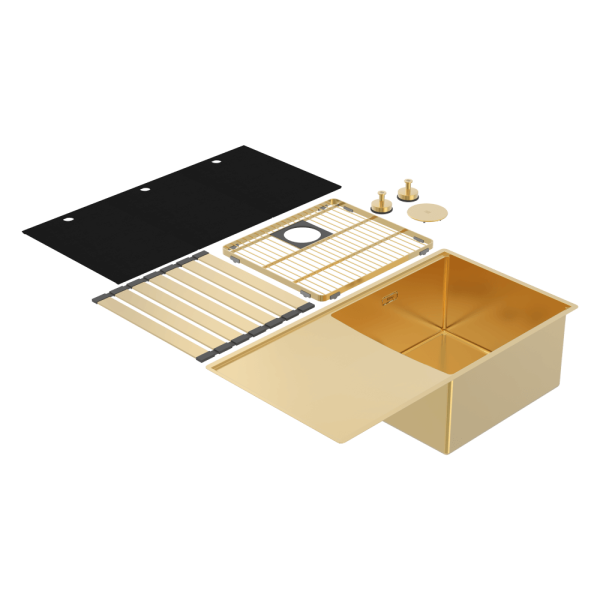 Abey Boutique abey-blugano Boutique Lugano Single Bowl & Drainer Right Hand Bowl Eureka Gold Kitchen Sinks