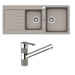 Schock abey-packages Schock Typos 1 & 3/4 Right Hand Bowl with Drainer 1TH & 400710C Kitchen Mixer Concrete Kitchen Sinks