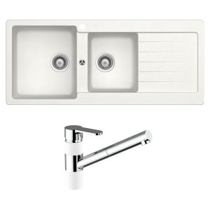 Schock abey-packages Schock Typos 1 & 3/4 Left Hand Bowl with Drainer 1TH & 400710A Kitchen Mixer Alpina Kitchen Sinks